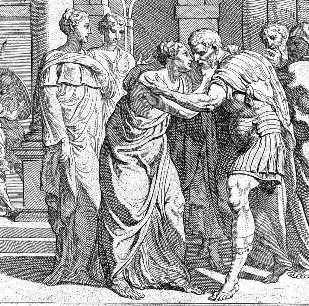 Illustration of Odysseus returning to Ithaca