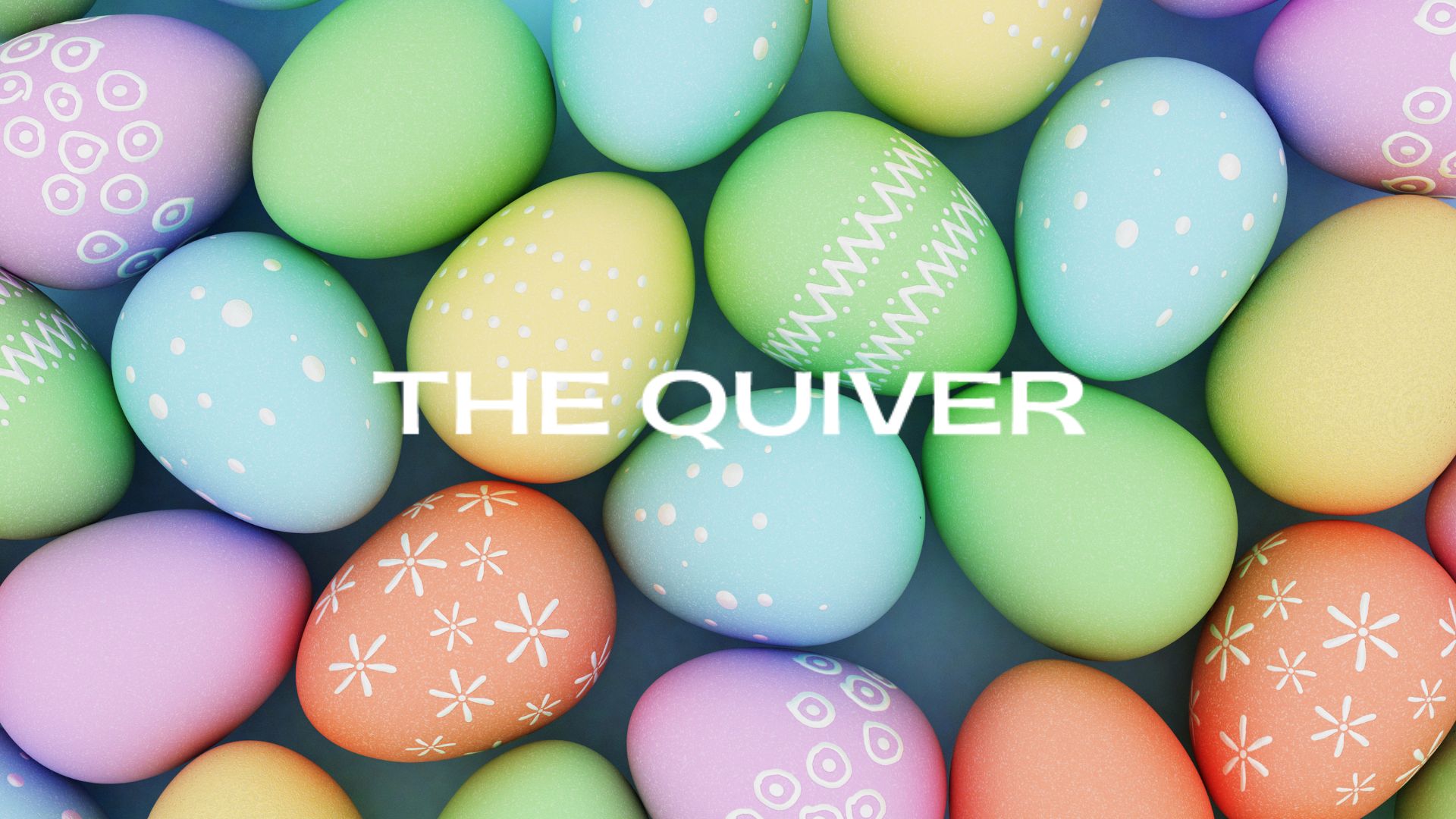 The Quiver logo and text over pastel colored easter eggs
