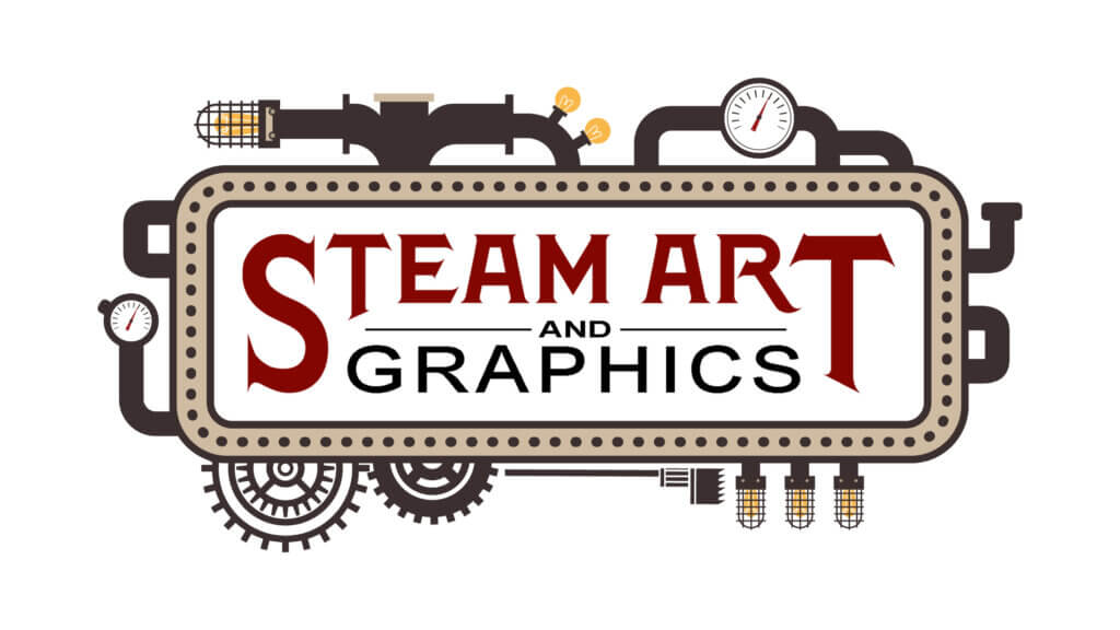 Steam Art and Graphics Logo (Steam punk frame with red and dark brown text)