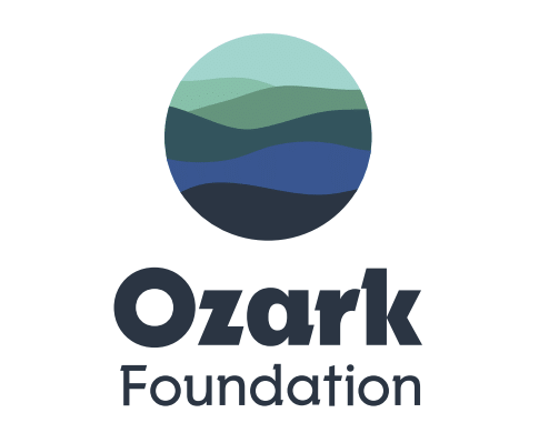 ozark foundation logo (blue and green shaded rolling mountains over navy blue text)